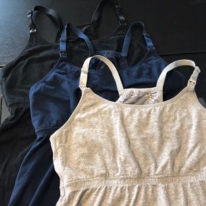 3 Nursing Tank Tops - Gray, Navy & Black